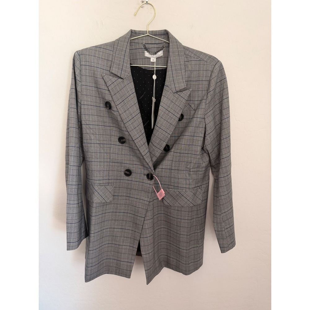 Belle & Bloom Grey Glen Plaid Double Breasted Preppy Work Tailored Blazer XL NWT